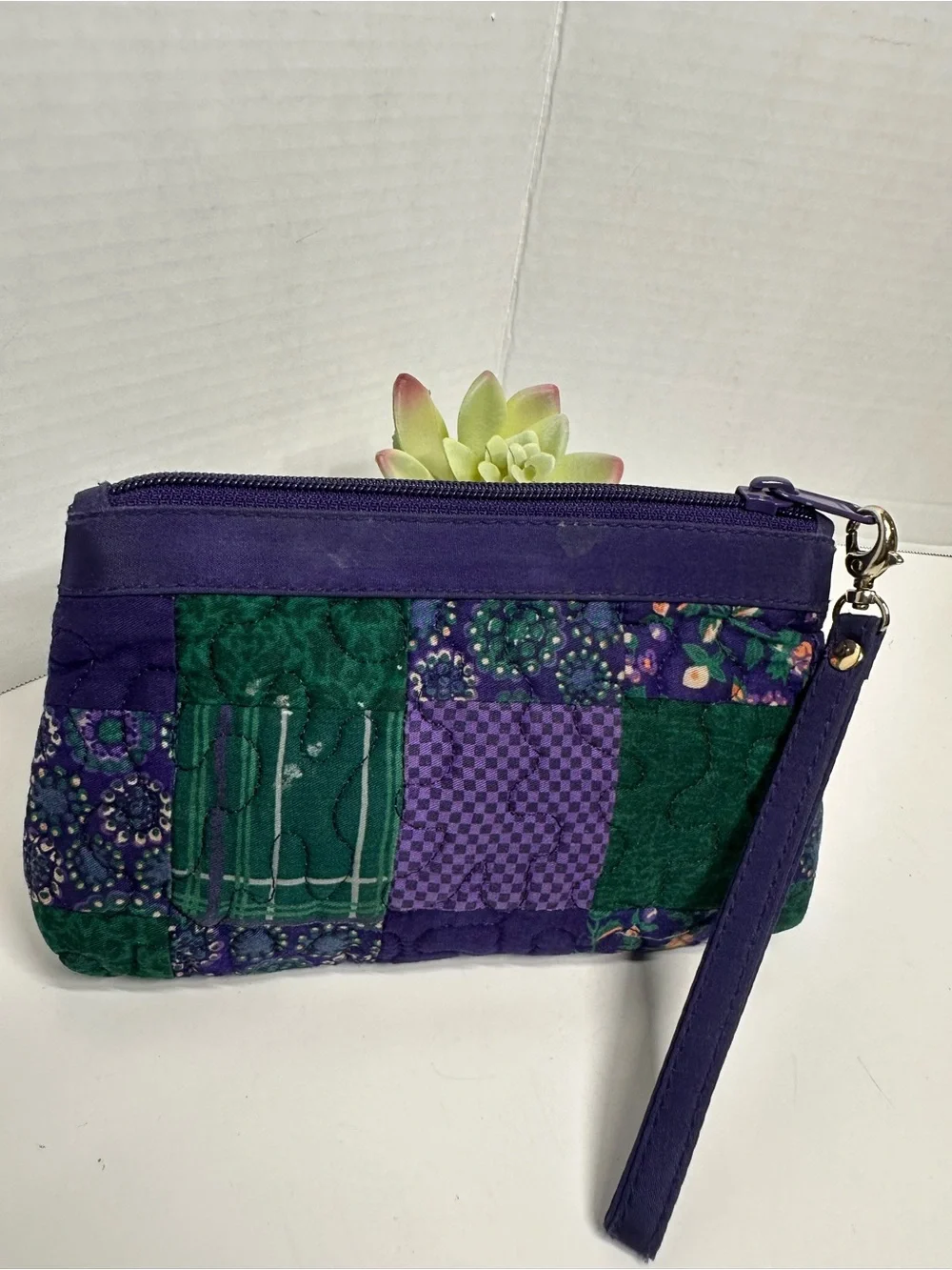 Dooney & Bourke Purple and Green Quilted Wristlet Cosmetic Pouch